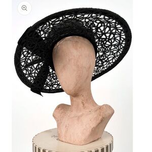 Black Mr. John Jr. Vintage 1960s Cartwheel Hat with Abatract Brim